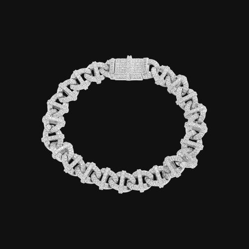 10mm Abstract Cuban Bracelet - White Gold Plated