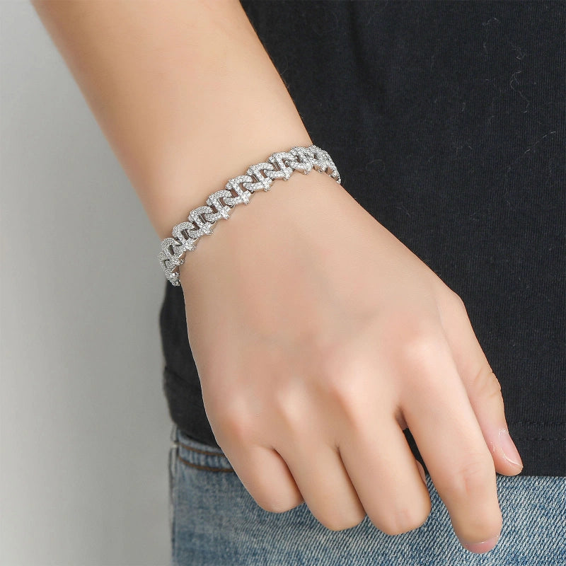 10mm Abstract Cuban Bracelet - White Gold Plated