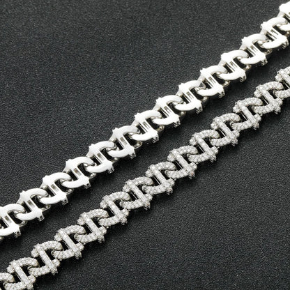 10mm Abstract Cuban Bracelet - White Gold Plated