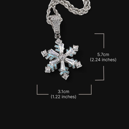 Iced Out Glow-in-the-Dark Spinning Snowflake Pendant - White Gold Plated