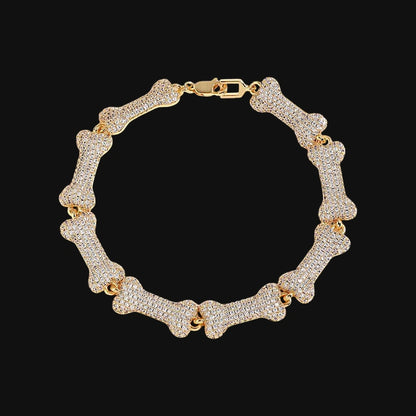 10 mm Iced Out Knochengliederarmband – Weißgold plattiert