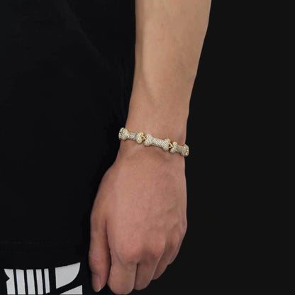 10 mm Iced Out Knochengliederarmband – Weißgold plattiert
