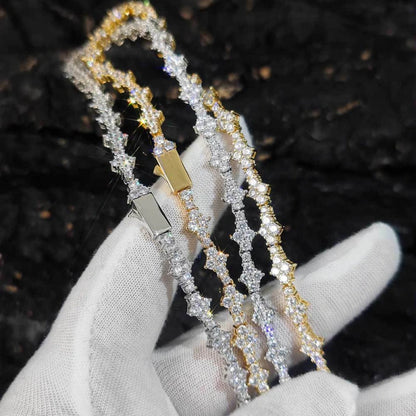 6,5 mm Iced Out Cluster Tenniskette – Weißgold plattiert