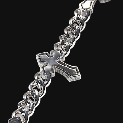 Iced Out Triple Cross Cuban Chain – Hvidguldbelagt