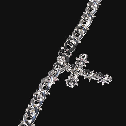 Iced Out Floral Cuban Cross Chain – Hvidguldbelagt