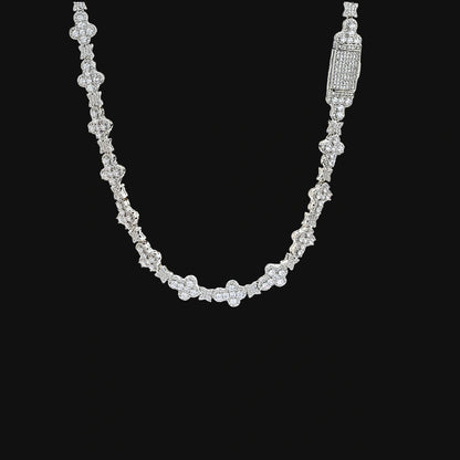 Chaîne croix étoile glacée 10 mm–Plaqué or blanc