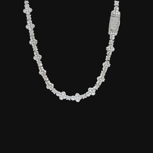 Chaîne croix étoile glacée 10 mm–Plaqué or blanc