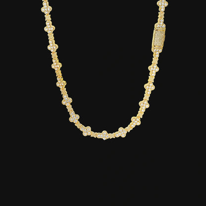 Chaîne croix étoile glacée 10 mm–Plaqué or blanc