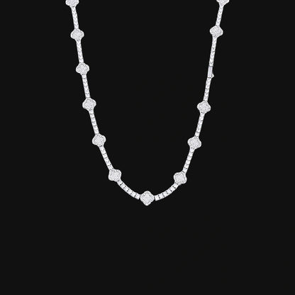 3.5mm Iced Out Clover Tennis Chain – White Gold Plated
