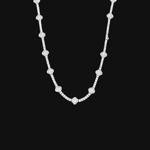 3.5mm Iced Out Clover Tennis Chain – White Gold Plated