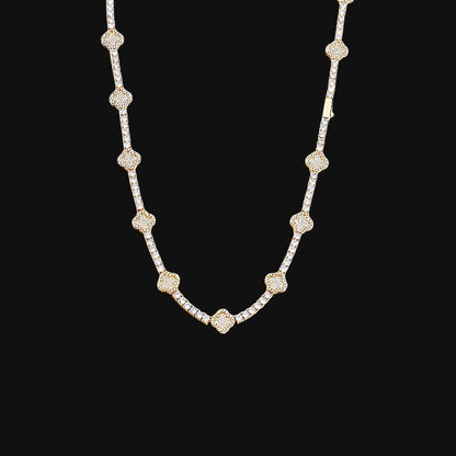 3.5mm Iced Out Clover Tennis Chain – White Gold Plated