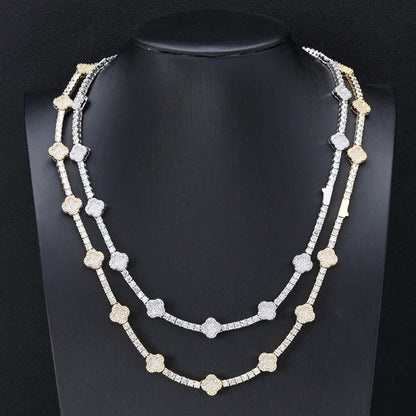 3.5mm Iced Out Clover Tennis Chain – White Gold Plated