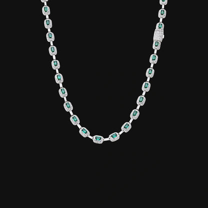 7 mm Iced Out Emerald Cut Link Chain – Hvidguldbelagt