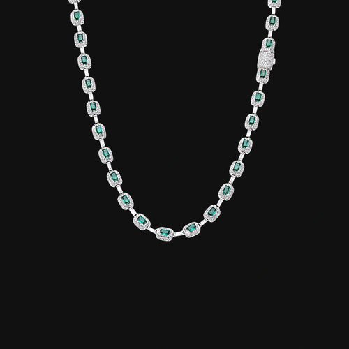 7 mm Iced Out Emerald Cut Link Chain – Hvidguldbelagt