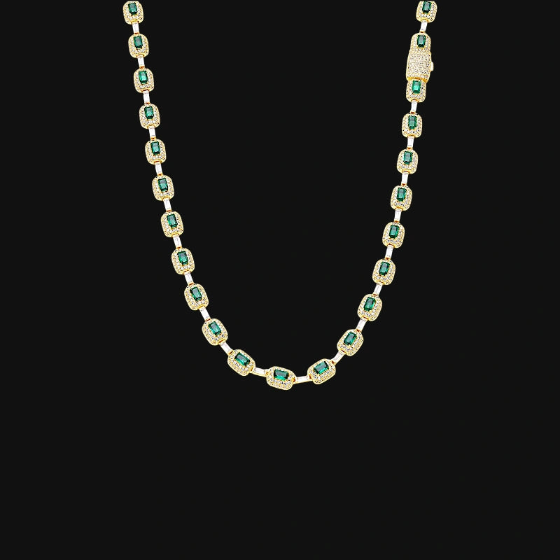 7 mm Iced Out Emerald Cut Link Chain – Hvidguldbelagt
