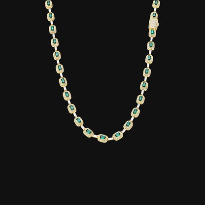 7 mm Iced Out Emerald Cut Link Chain – Hvidguldbelagt