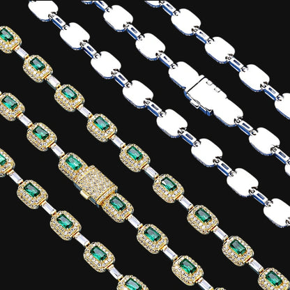 7 mm Iced Out Emerald Cut Link Chain – Hvidguldbelagt