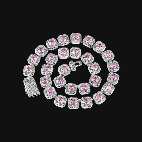 12mm Iced Out Cluster Chain – White Gold Plated