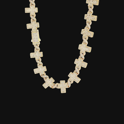 17mm Iced Out Cross Link Chain – White Gold Plated