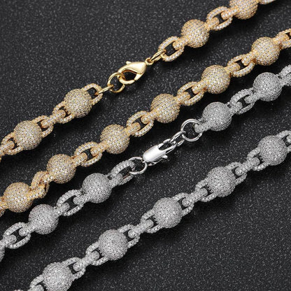 10.5mm Iced Out Bubble Link Chain – White Gold Plated