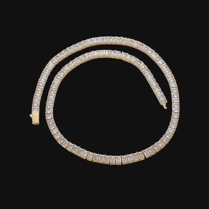 6mm Iced Out Baguette cut Tennis Chain – White Gold Plated