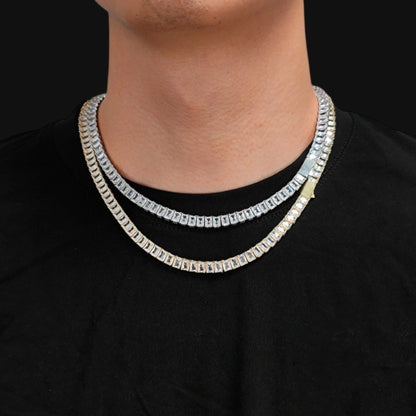 6mm Iced Out Baguette cut Tennis Chain – White Gold Plated