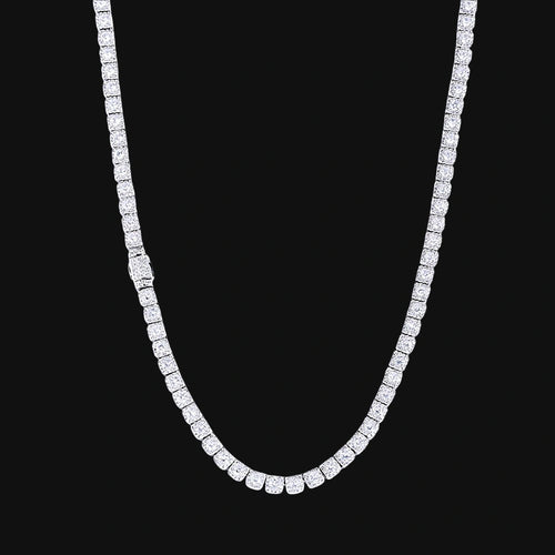5mm Iced Out Cluster Link Tennis Chain – White Gold Plated