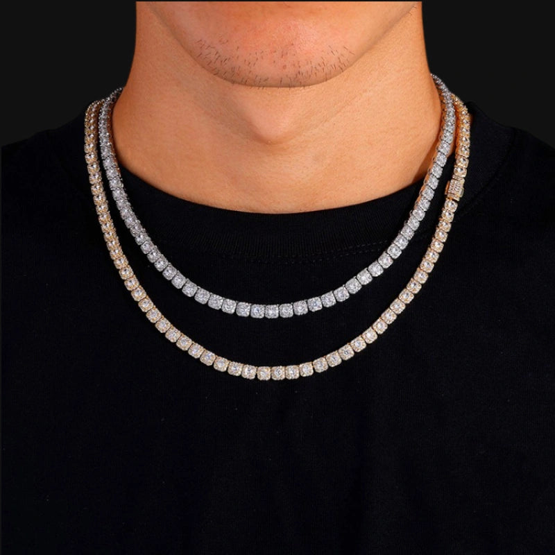 5mm Iced Out Cluster Link Tennis Chain – White Gold Plated