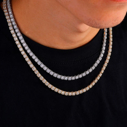 5mm Iced Out Cluster Link Tennis Chain – White Gold Plated