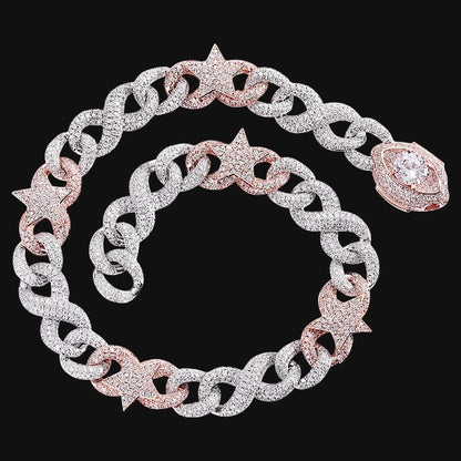 Iced Out Stern & Glieder Kubanische Kette – Weißgold plattiert