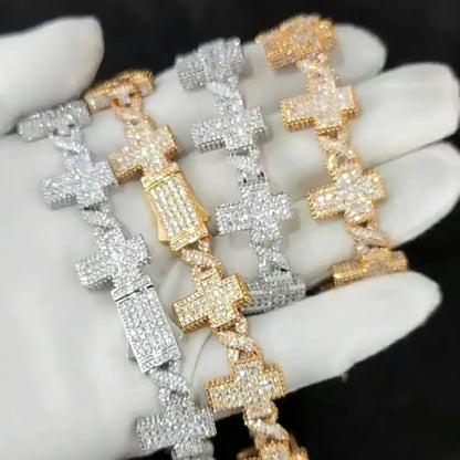 17mm Iced Out Cross Link Chain – White Gold Plated