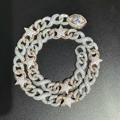 Iced Out Stern & Glieder Kubanische Kette – Weißgold plattiert