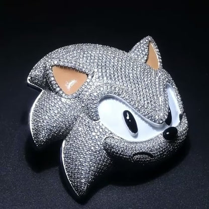 Large Iced Hedgehog Pendant – White Gold Plated