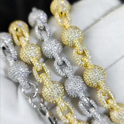 10.5mm Iced Out Bubble Link Chain – White Gold Plated