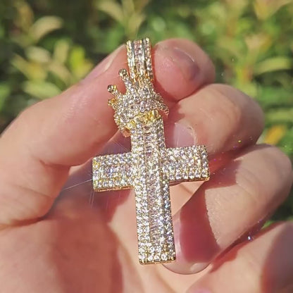 King’s Crown Cross Pendant – White Gold Plated