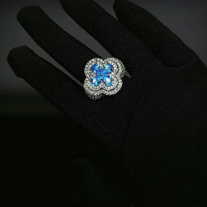 Iced Out Clover Ring – White Gold Plated