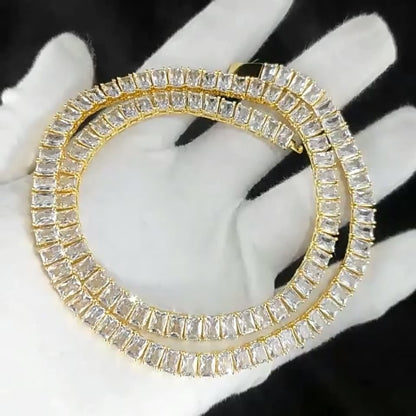 6mm Iced Out Baguette cut Tennis Chain – White Gold Plated