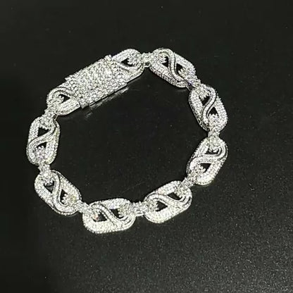 15mm Iced Out Baguette Cuban Bracelet - White Gold Plated