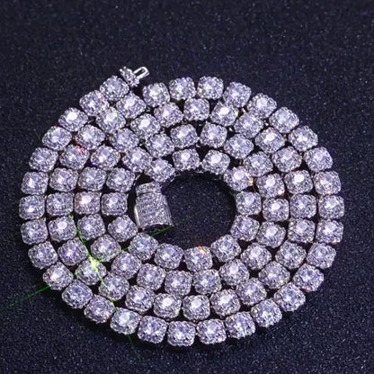 5mm Iced Out Cluster Link Tennis Chain – White Gold Plated