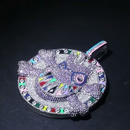 XXL Ghostly Cartoon Flame Pendant -  White Gold Plated