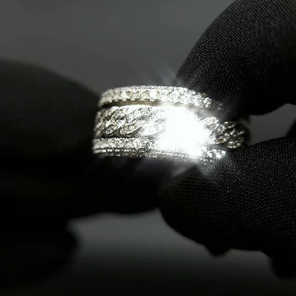 Iced Cuban Spinner Ring – White Gold Plated