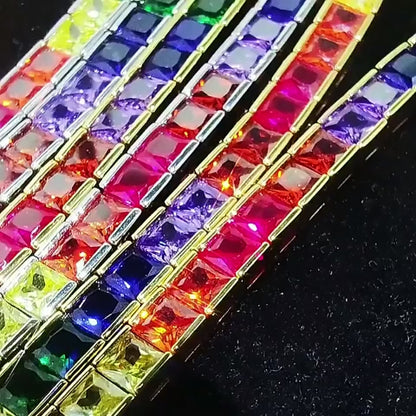 4 mm Iced Out Rainbow Baguette Tenniskette – Weißgold plattiert